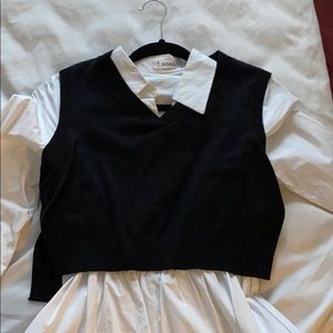 White shirt dress with knit vest